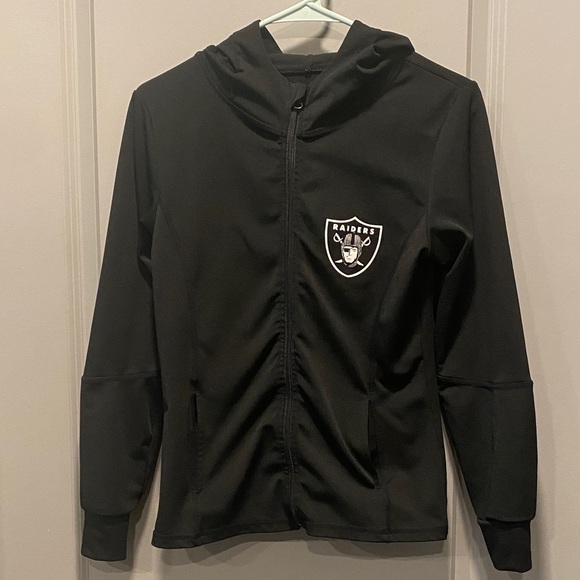 Women’s Small Black Glitter Raiders Zip-Up Jacket With Hood NFL Football Vegas - Picture 1 of 8